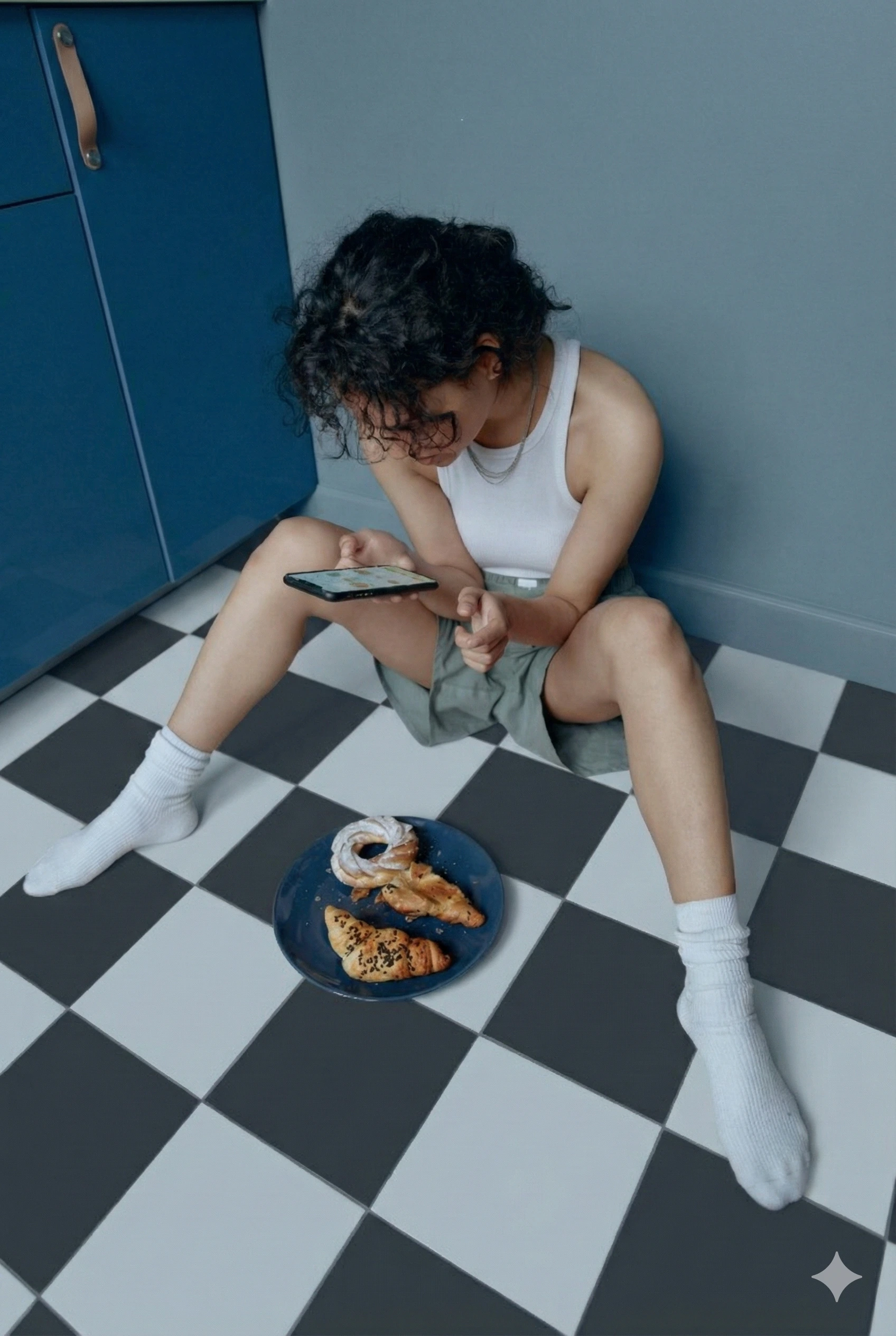 Persona usando la app con comida